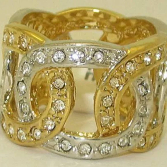 Two-Tone Gold & Silver Crystal Link Statement Ring - Picture 2 of 3
